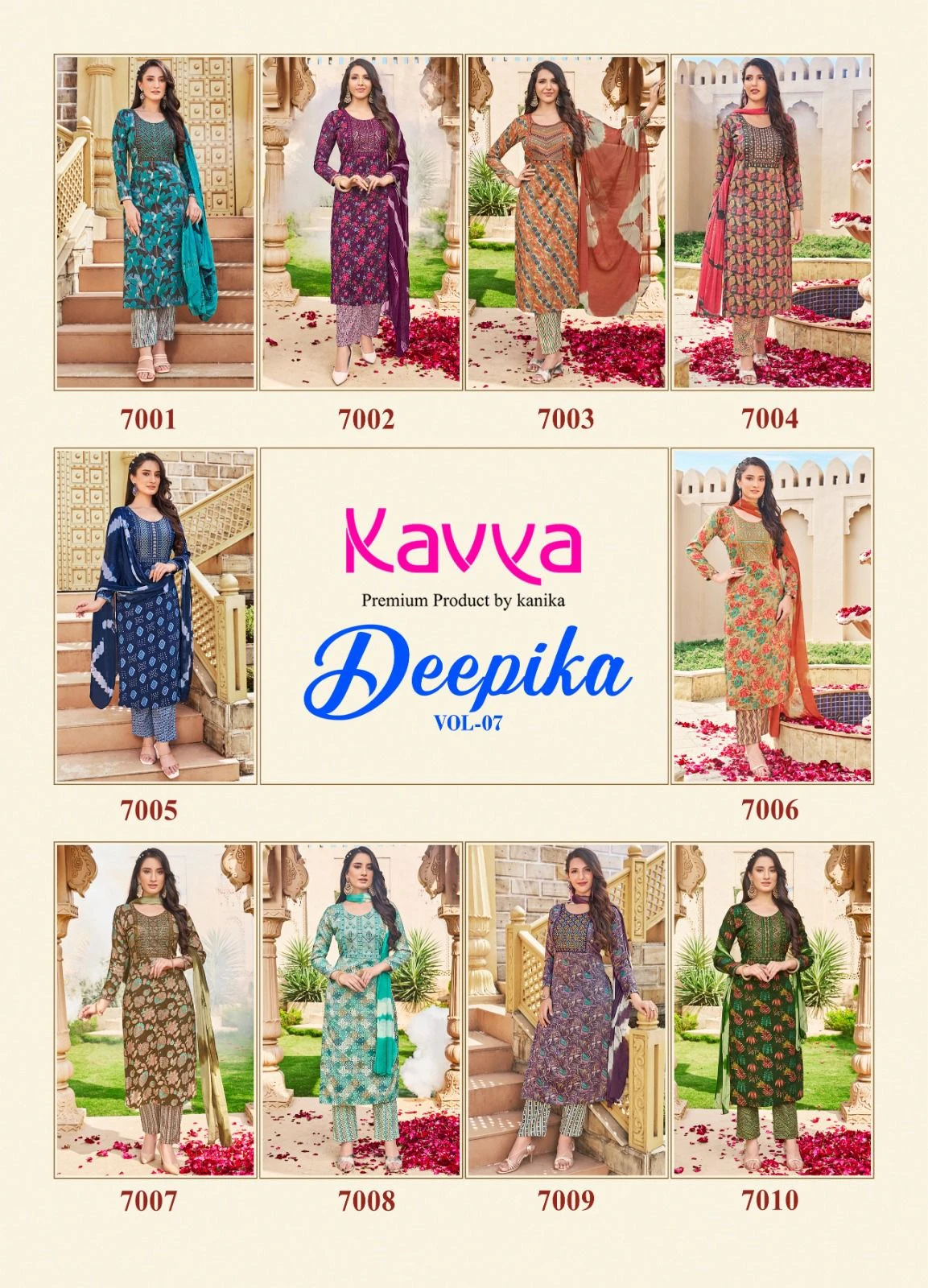 Kavya Deepika Vol 7 Embroidery Straight Cut Kurti With Bottom Dupatta